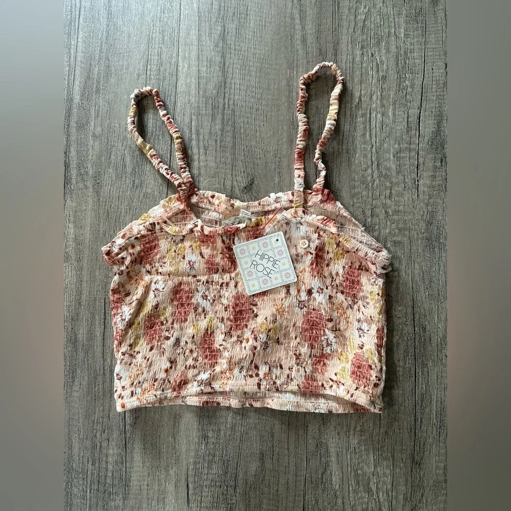 Hippie Rose Pink Floral Crop Top Size Medium - Picture 6 of 6